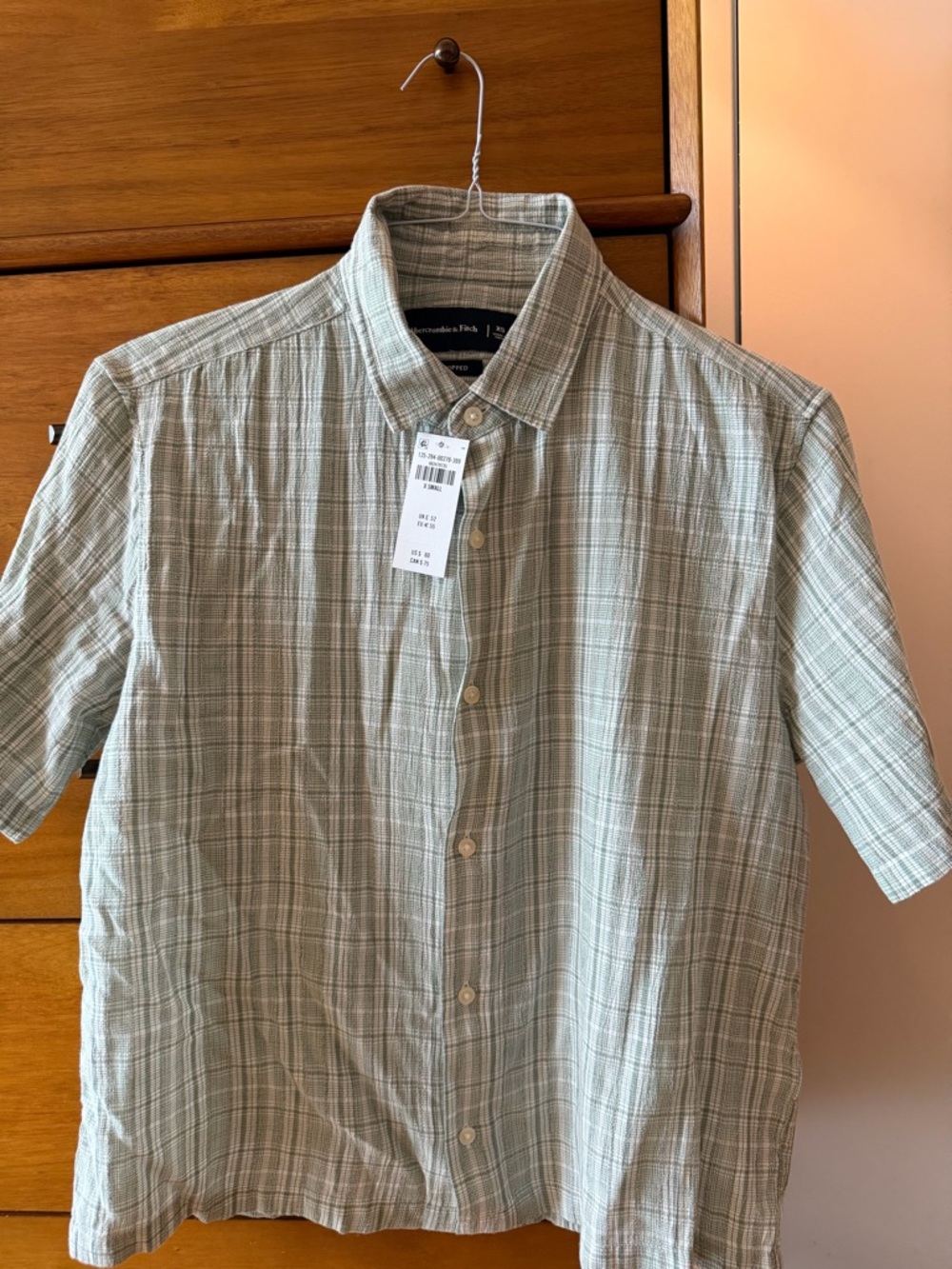 Abercrombie & Fitch Light Green Plaid Short-Sleeve Button-Down Shirt